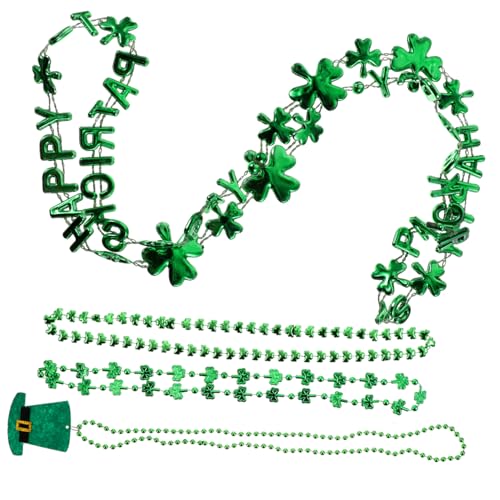 OKUMEYR 4 Stück Irische Halskette Runde Perlenkette St Patricks Day Halskette Irische Partykette Kleeblatthalskette St. Patricks Day Halsketten Zubehör Für Partykostüme Vlies Green von OKUMEYR