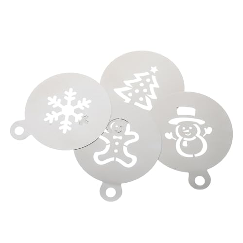 OKUMEYR 4 Stück Weihnachtsglasursieb Kaffee dekorieren Weihnachtskaffeeschablonen weihnachten schablonen geldgeschenke weihnachten dekoration kaffeetisch kreative Backschablonen Silver von OKUMEYR