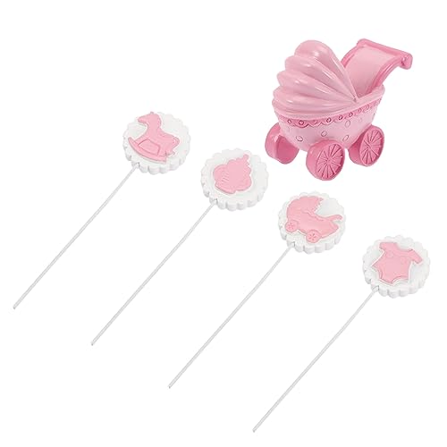 OKUMEYR 5 Stück Kuchenfahnen Dusche Cupcake Picks Dusche Cupcake Topper Elefant Dusche Dekorationen Für Mädchen Kinderwagen Kuchen Topper Naschen Kuchen Dekorationen Harz Rosa von OKUMEYR