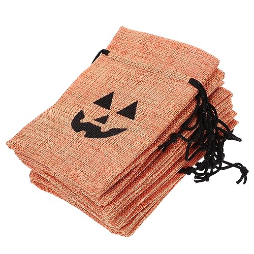 OKUMEYR 50 Stück halloween tasche halloween bag halloween dekoration sack halloween süsichkeiten Tasche mit Kordelzug Geschenkbeutel Kordelzug Halloween-Zubehör Hanfimitat Orange von OKUMEYR