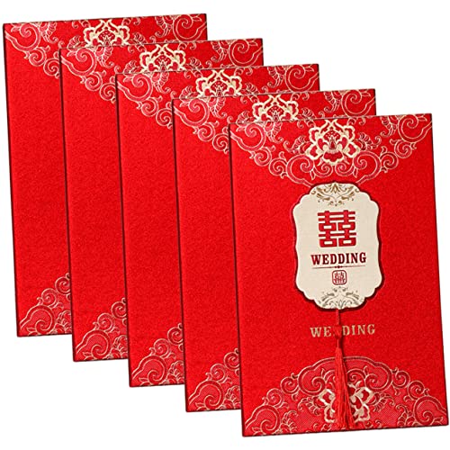 OKUMEYR 5St Hochzeits einladung Einladungskarten zur Hochzeit Hochzeitskarten asiatisches Dekor die chinesen wedding invitations romantische Einladungskarten Hochzeitsdekoration Quaste rot von OKUMEYR