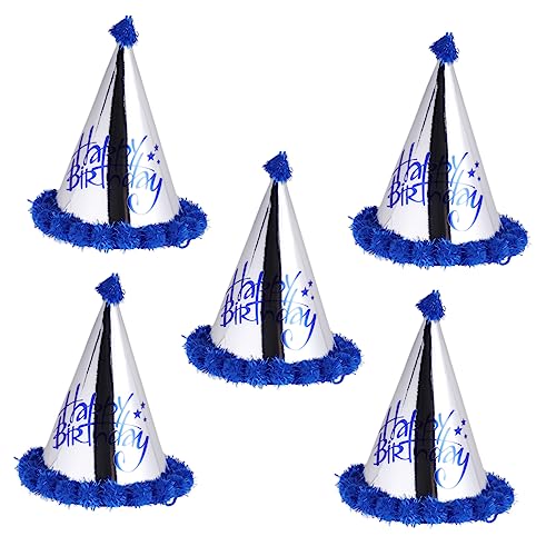 OKUMEYR 5st Bommelmütze Geburtstagsparty-hüte Alles Zum Geburtstag Papierhut Kindergeburtstagsmütze Glitzernder Geburtstagshut Kindergeburtstag Kopfschmuck Geburtstagskappe Blue von OKUMEYR