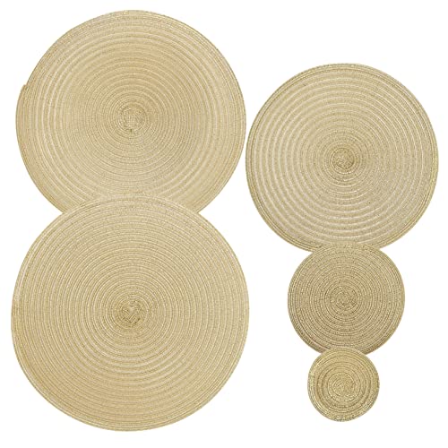 OKUMEYR 5st Untersetzer Wärmedämmendes Pad Gewebte Schalenmatte Getränkeuntersetzer Aus Baumwolle Tischsets Aus Stroh Tee Wasserkocher Matte Küchenuntersetzer Matte Baumwollgarn Golden von OKUMEYR