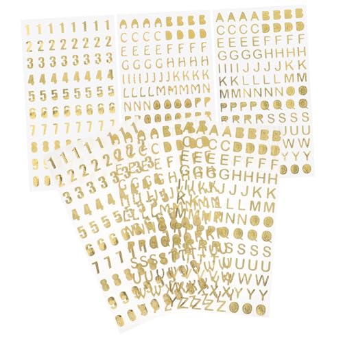 OKUMEYR 6 Blätter Aufkleber des englischen Alphabets Zahlenaufkleber Kalenderaufkleber Buchstabenaufkleber in Goldprägung Nummer Aufkleber mit Goldprägung glitzernde aufkleber PVC Golden von OKUMEYR