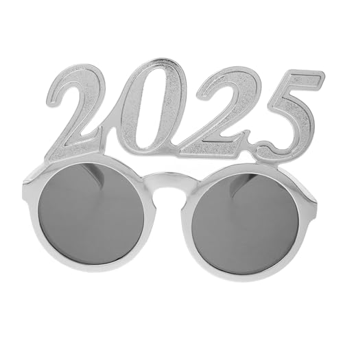 OKUMEYR Digitale Brille 2025 Neujahrsbrille Neujahrsaccessoires Weihnachtsbrille Partybrille 2025 Abschlussbrille 2025 Glitzerbrille 2025 Zahlenbrille 2025 Brille Brillenstütze Stk Silver von OKUMEYR