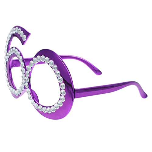 OKUMEYR Kleider 1 Paar Geburtstagsbrillen Für Erwachsene Kostüm Strass-Sonnenbrille Lila Dekor Brille Foto-Requisite 60 Kostüm Neuheit Partybrille Kunststoff Lila Glitzerrahmen von OKUMEYR