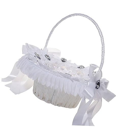 OKUMEYR Rosenkorb Zur Hochzeit Korb Flechten Blumenmädchenkörbe Für Hochzeiten Geflochtener Korb Mit Spitze Party Spitzenkorb Blumenkorb Für Blumenmädchen Geflochtene Körbe Weiß von OKUMEYR