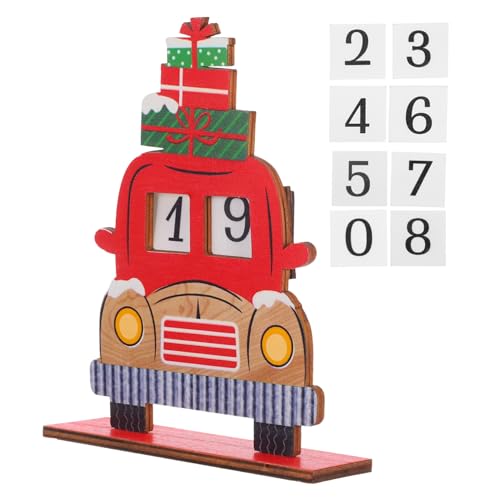 OKUMEYR Weihnachtsdekoration Countdown-kalender Blockieren Schneemann Holztischschild Schneeflocke Tisch Holzschilder Blockschild „frohe Weihnachten“. Weihnachtsblock-countdown Rot Hölzern von OKUMEYR