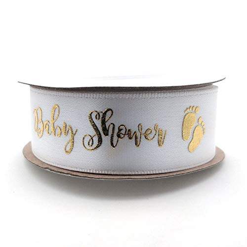 OLILLY Weißes und goldenes Band für Babyparty — Dekoration für Ihre Babyparty (Baby Shower, 22 mm) von OLILLY