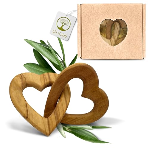 OLIQUE Holzherzen, Olivenholz - Verbundene Holz Herzen als individuelles Geschenk zur Hochzeit, Hochzeitstag oder Verlobung (5 cm) von OLIQUE