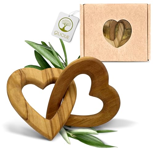 OLIQUE Holzherzen, Olivenholz - Verbundene Holz Herzen als individuelles Geschenk zur Hochzeit, Hochzeitstag oder Verlobung (6 cm) von OLIQUE