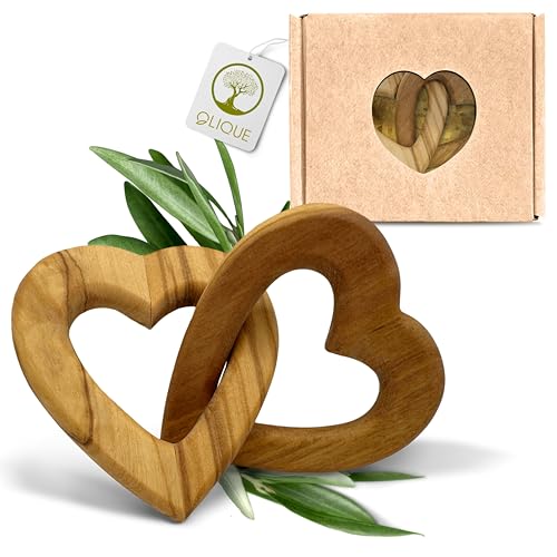 OLIQUE Holzherzen, Olivenholz - Verbundene Holz Herzen als individuelles Geschenk zur Hochzeit, Hochzeitstag oder Verlobung (8 cm) von OLIQUE