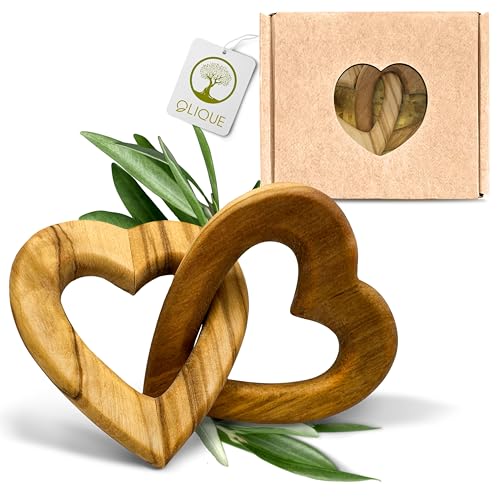 OLIQUE Holzherzen, Olivenholz - Verbundene Holz Herzen als individuelles Geschenk zur Hochzeit, Hochzeitstag oder Verlobung (8 cm) von OLIQUE