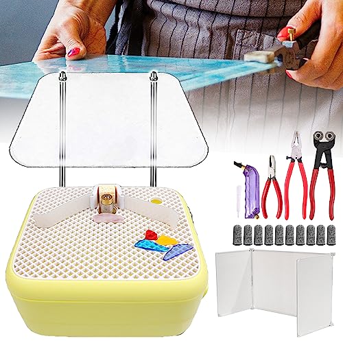 OLSKFUH Buntglas-Set, Buntglas-Werkzeugset Inklusive Glasschneider-Werkzeugset Und 3-Seitigem Spritzschutz Und Schleifmaschine Mit Schallwand Und 1-Zoll-, 3/4-Zoll- Und 1/4-Zoll-,Yellow von OLSKFUH