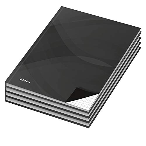 4er Pack Notizbuch/Kladde kariert"Notes" carbon black DIN A4 mit Hardcover-Einband, 96 Blatt, Notizheft, Tagebuch, Schreibbuch von OLShop AG