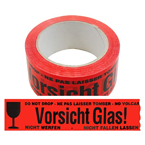 6 Rollen Klebeband Vorsicht Glas! rot 4-sprachig Paketband Packband Warnband Hinweisklebeband von OLShop AG