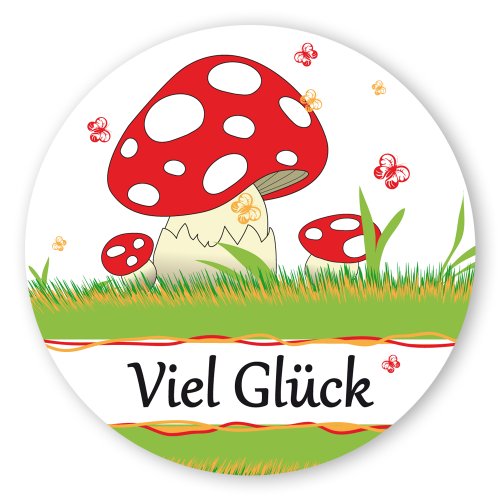 Geschenk-Aufkleber"Viel Glück" mit Pilz, rund 40 mm von OLShop AG