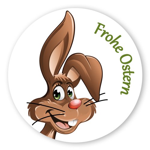 Oster-Aufkleber Ostern-Sticker rund Ø 30mm selbstklebende PE-Folie, 100 Stück auf Rolle Frohe Ostern mit Osterhase von OLShop AG