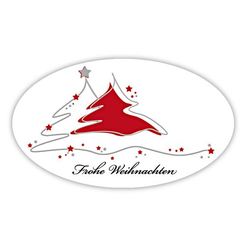 Weihnachtsaufkleber Weihnachtssticker Frohe Weihnachten - 2 Bäume oval 60 x 35 mm, 100 Stück auf Rolle, Haftpapier glänzend von OLShop AG