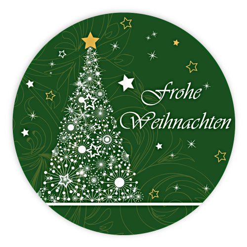 Weihnachtsaufkleber Weihnachtssticker Frohe Weihnachten mit Tannenbaum rund Ø 30 mm, 100 Stück auf Rolle, Haftpapier glänzend von OLShop AG