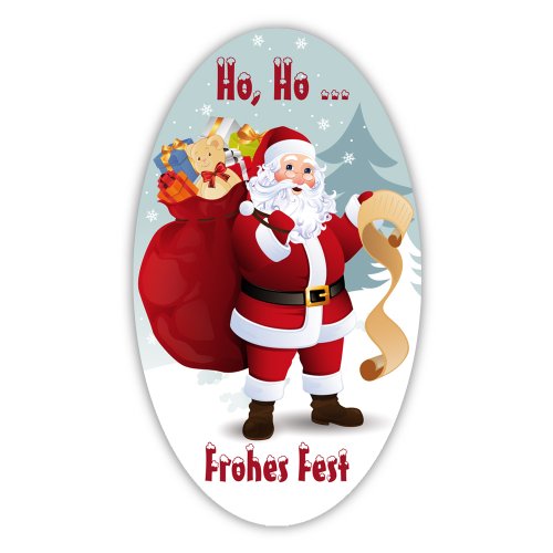 Weihnachtsaufkleber Weihnachtssticker Ho, Ho Ho Frohes Fest oval 35 x 60 mm, 100 Stück auf Rolle, Haftpapier glänzend von OLShop AG