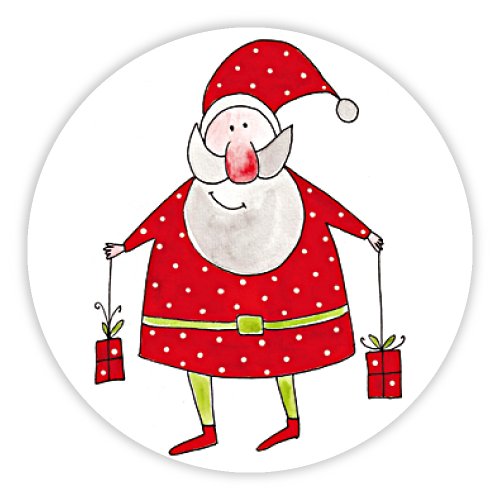 Weihnachtsaufkleber Weihnachtssticker Weihnachtsmann mit Geschenken rund Ø 30 mm, 100 Stück auf Rolle, Haftpapier glänzend von OLShop AG