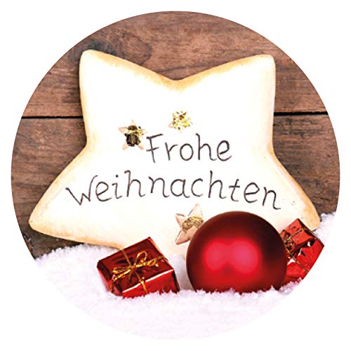 Weihnachtsaufkleber rund Frohe Weihnachten Stern 30 mm 100 Stück auf Rolle von OLShop AG