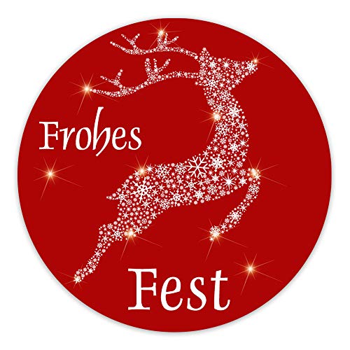 Weihnachtsaufkleber rund"Frohes Fest mit Rentier aus Sternen" 40 mm von OLShop AG