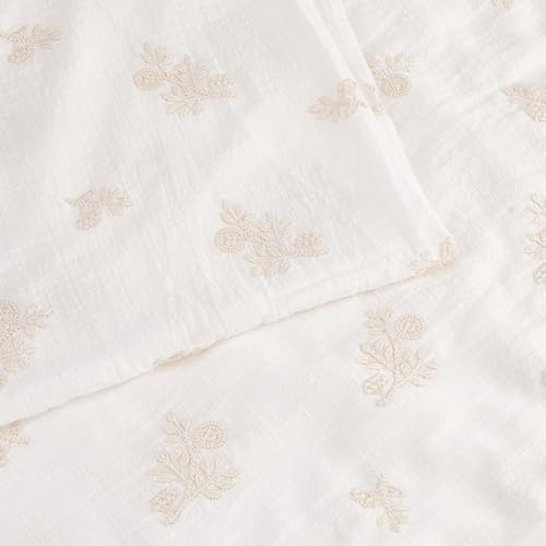 OLYCRAFT 1.4x2 m Bestickter Baumwollstoff Mit Blumenmuster Weißer Leinenstoff Mit Blumenmuster Japanischer Stoff Vintage Blumenstoff Bestickter Stoff Mit Blumenmuster Zum Quilten Nähen Basteln Kunst von OLYCRAFT