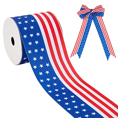 OLYCRAFT 10 Yards 4. Juli Band 63 mm Breit Independence Day Polyesterband 0.2mm dick Patriotische Sterne Streifen Band Rot/Weiß/Blau Für Geschenkverpackung Party Kranz Dekoration von OLYCRAFT