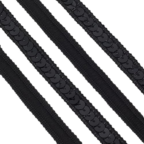 OLYCRAFT 10 m Schwarzes Paillettenband 13mm Breite Paillettenborte Kein Stretch Flacher Glitzer Paillettenbesatz Stoff Paillettenbandbesatz Zum Nähen Basteln Kostüm Ornament Heimdekoration. von OLYCRAFT