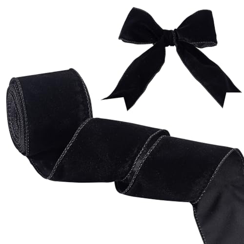 OLYCRAFT 10 m Schwarzes Weiches Samtband Mit Draht 64mm Einseitige Samtbänder Samtband Mit Draht Schwarze Flache Drahtbänder Zum Verpacken von Geschenken Basteln Blumenstrauß Dekoration von OLYCRAFT