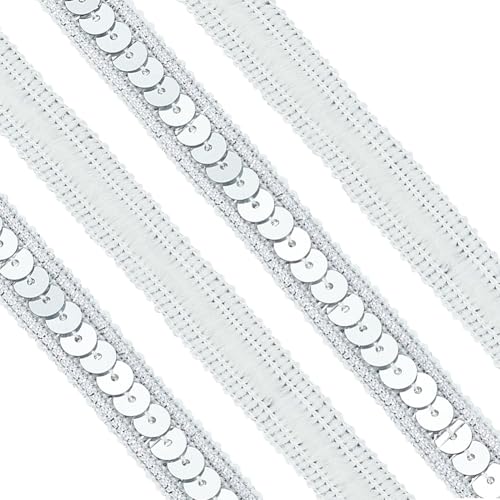 OLYCRAFT 10 m Silbernes Paillettenband 13mm Breite Paillettenborte Keine Dehnung Flacher Glitzer Paillettenbesatz Stoff Paillettenbandbesatz Zum Nähen Basteln Kostüm Ornament Heimdekoration. von OLYCRAFT