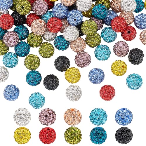 OLYCRAFT 100 Stück 10 Farben 10mm Strass Perlen Bunte Polymer Ton Pflaster Strassperlen Polymer Kristallperlen Disco Kugel Perlen 1.5mm Loch Runde Diamant Perlen Für Schmuckherstellung Party Dekor von OLYCRAFT