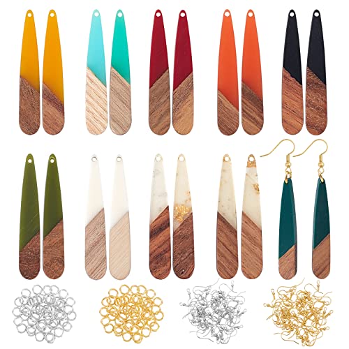 OLYCRAFT 100pcs Harz-Holz-Ohrring-Anhänger 14pcs Teardrop-Holz-Statement-Schmuck-Entdeckungen Schlankes Holz-Ohrring-Zubehör Mit Ohrring-Haken Sprungringe Für Schmuckherstellung - 10 Farben von OLYCRAFT