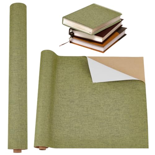 OLYCRAFT 100x43cm Selbstklebender Notizbuch Bindestoff Olivgrün Buchumschlag Leinenstoff Mit Papierrücken DIY Notizbuchstoff Schutzhülle Für Notizbuchbindung Scrapbooking Album DIY von OLYCRAFT