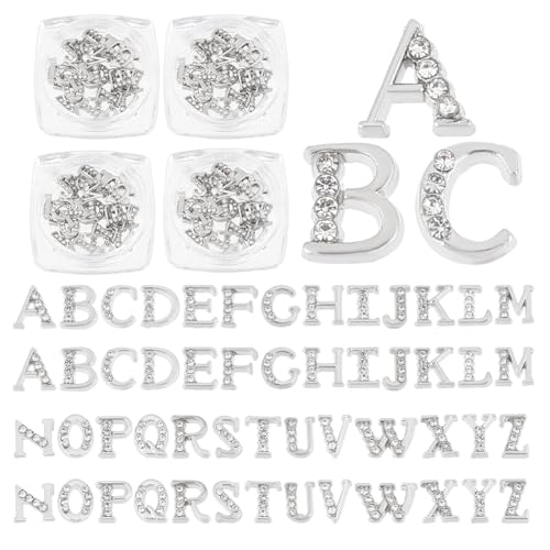 OLYCRAFT 104 Stück/4 Sets Platin Strassbuchstaben 26 Buchstaben Anhänger Mit Strasssteinen A–Z Buchstaben Strassstein Harzfüller Platin Alphabet Nagel Anhänger Für Nagelkunst Dekoration von OLYCRAFT