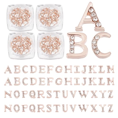 OLYCRAFT 104 Stück/4 Sets Roségold Strassbuchstaben 26 Buchstaben Anhänger Mit Strasssteinen A–Z Buchstaben Strass Harz Füller Roségold Alphabet Nagel Anhänger Für Nagelkunst Dekoration Harz von OLYCRAFT