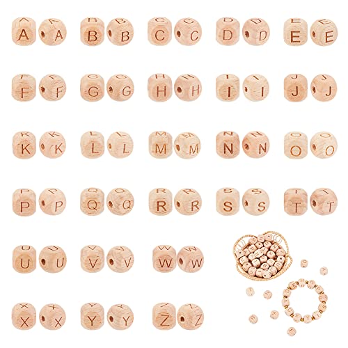 OLYCRAFT 104St. (4 Sätze) 12mm Alphabet Holzperlen Naturbuche Quadratische Holzperlen Lose Holzperlen Mit Anfangsbuchstaben Für Schmuckherstellung Und DIY Crafts von OLYCRAFT