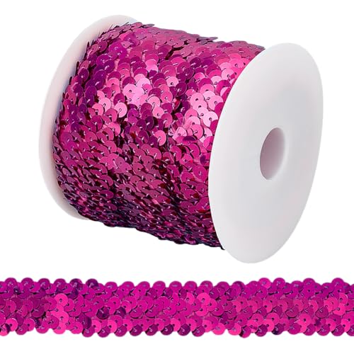 OLYCRAFT 10M Pailletten Applikation Paillettenband Stretch Paillettenbesatz 3-Reihiger Paillettenbandbesatz Aus Stoff Für Kleiderverzierung Und Stirnband - Pink von OLYCRAFT