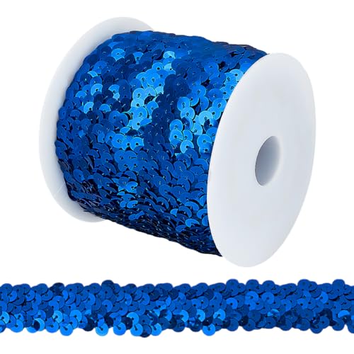 OLYCRAFT 10M Paillettenbesatz Applikation Paillettenband Paillettenbesatz 3-Reihiger Paillettenbandbesatz Aus Stoff Für Kleiderverzierung Und Stirnband - Blau von OLYCRAFT