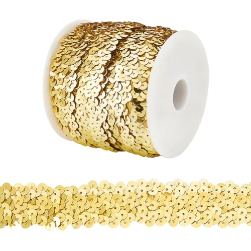 OLYCRAFT 10M Paillettenbesatz Applikation Paillettenband Stretch Paillettenbesatz 3-Reihiger Paillettenbandbesatz Glitter Stretch Bling Paillette Ribbon Für Kleiderverzierung Und Stirnband - Gold von OLYCRAFT