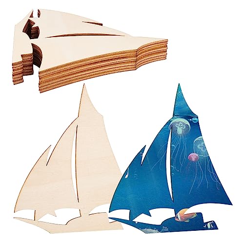 OLYCRAFT 10Pcs Unfinished Wood Pieces 125x110mm Sailboat Wood Pieces Cutout Unfinished Wood Undyed Wood Ship Slices Blank Wood Slices for DIY Crafts Wall Decoration Pendants von OLYCRAFT