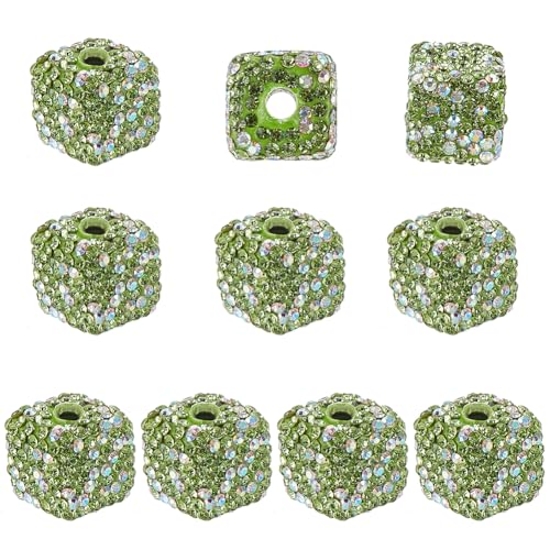 OLYCRAFT 10Stück 14mm Disco Ball Perlen Grüne Tonperlen Strass Ton Pflaster Würfelperlen Mit 4mm Loch Polymer Kristallperlen Disco Würfelperlen Clay Beads Für Halskette Armband Schmuckherstellung von OLYCRAFT