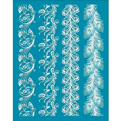 OLYCRAFT 10x12.7cm 4 Stile Pfauenfeder Tonschablonen Paisley Siebdruck Für Polymer Ton Pfauenränder Siebdruck Schablonen Netz Transfer Schablonen Für Polymer Ton Schmuckherstellung von OLYCRAFT