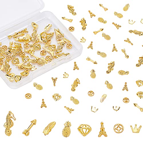 OLYCRAFT 120 Stück Mischform Harzfüller Diamant Turm Legierung Epoxidharz Liefert Federform UV Harz Füllzubehör Gold Nail Art Glitzer Für Harz Schmuckherstellung Harzguss und Nailart - 8 Formen von OLYCRAFT