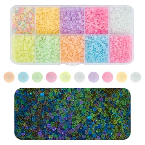 OLYCRAFT 120g 10 Farben Leuchtende Bunte Blasenperlen Aus Kunstharz Ohne Loch 1.5~3mm Matt Poliert Mikroglas Blasenperlen Tropfen Blasenperlen Zum Selbermachen Herstellen von Anhängern Schmuck von OLYCRAFT