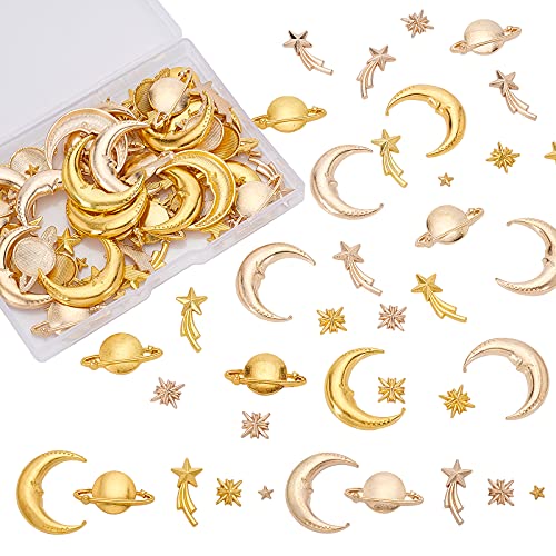 OLYCRAFT 120pcs Cosmos Themed Harzfüller Resin Fillers Legierung Epoxidharz Liefert Star Moon Planet Meteor Füllzubehör Für Harzschmuckherstellung - Gold & Hellgold von OLYCRAFT