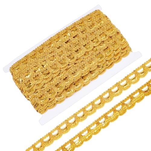 OLYCRAFT 13 m Goldene Paillettenbandbesatz 22mm Breit Flach Glitzernder Paillettenbesatz Pailletten Zopfbesatz Stoff Keine Dehnung Paillettenbandbesatz Paillettenbesatz Zum Nähen Basteln Heimdekor von OLYCRAFT