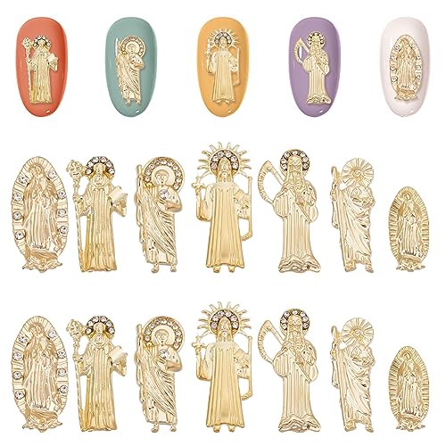 OLYCRAFT 14 Stück 7 Stile Jungfrau Maria Nail Art Charms Goldlegierung Nail Art Ohrstecker Gold 3D Nail Art Dekorationen Religiöses Thema Nail Art Strasssteine Zubehör Für Maniküre Dekorationen von OLYCRAFT